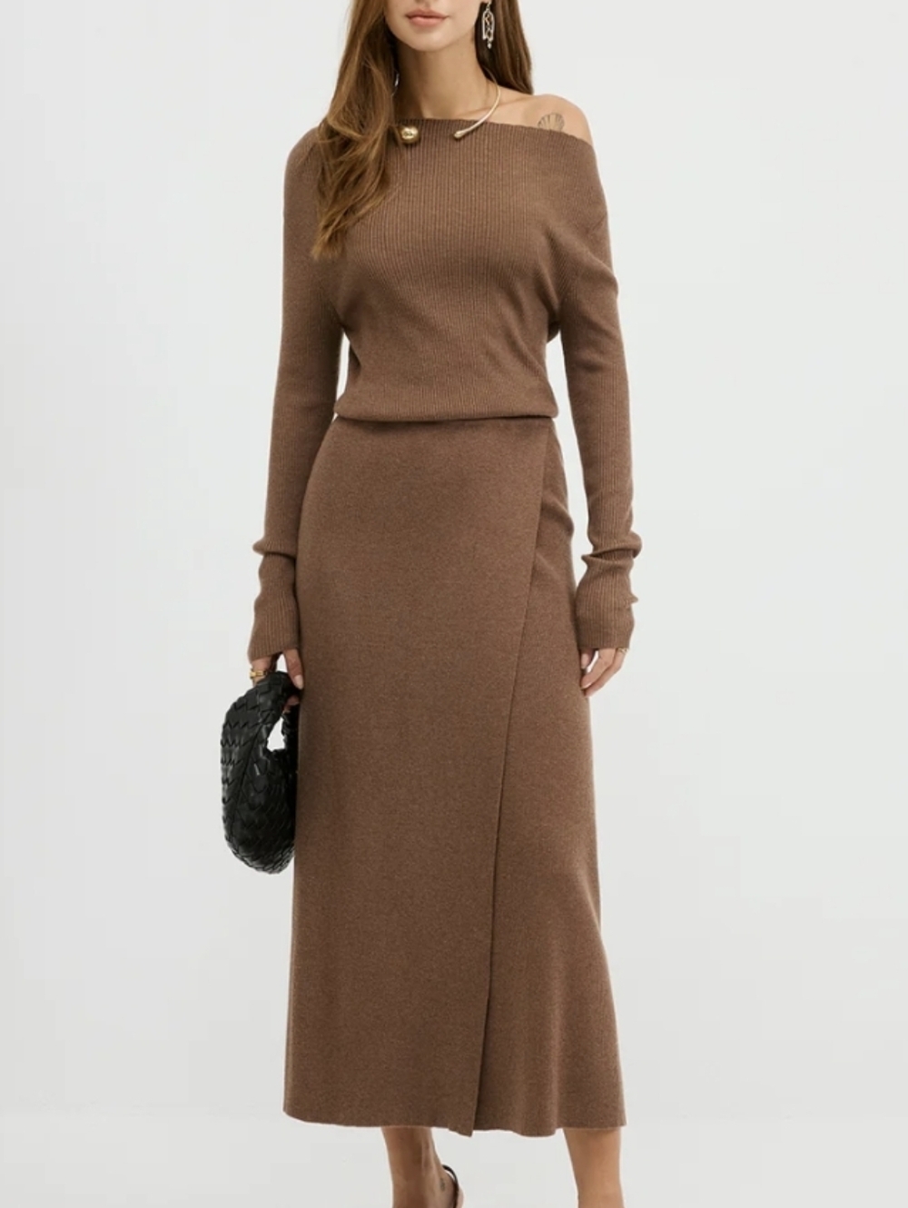 Commense Off Shoulder Wool Blend Maxi Dress L NWT